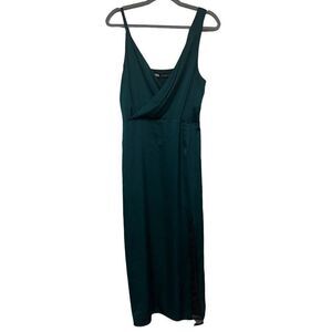 ZARA Green Asymmetric Midi Lace Slit Dress Size Large